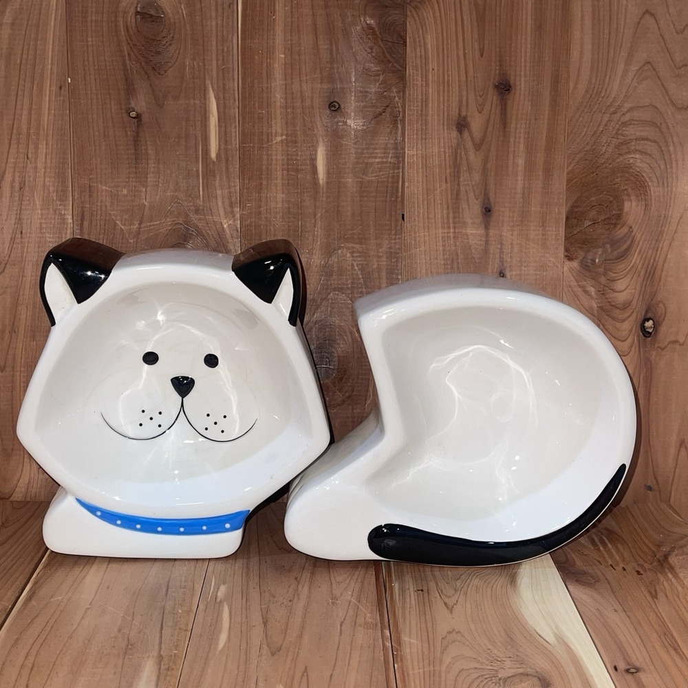 Department 56 hand painted Cat dish pet food Water Bowl 2 Piece Pet Supplies